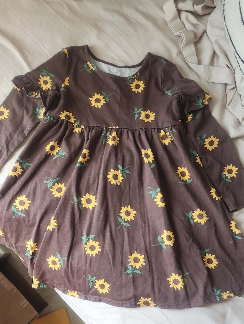 Sz 4T The Children's Place Girls' Knit Brown Sunflower Long-Sleeve Dress